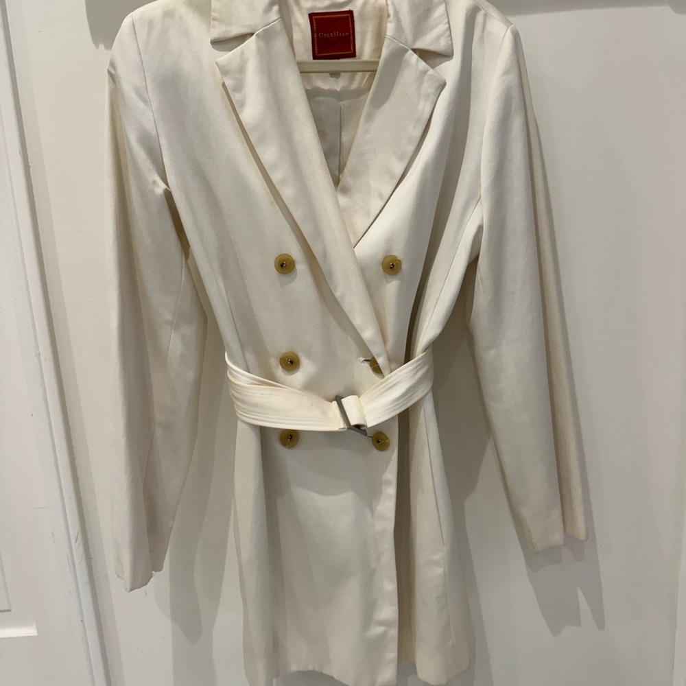 Cole Haan white Double-Breasted Trench Coat with belt